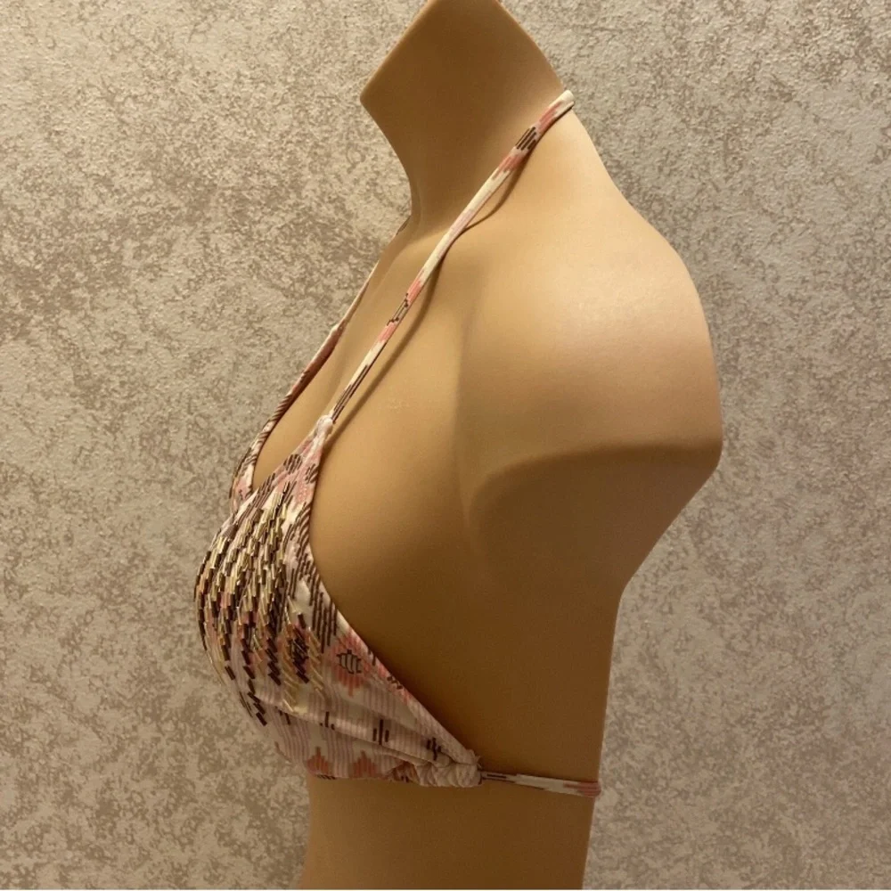 Xhilaration Pink and Brown Patterned Beaded Bikini Top